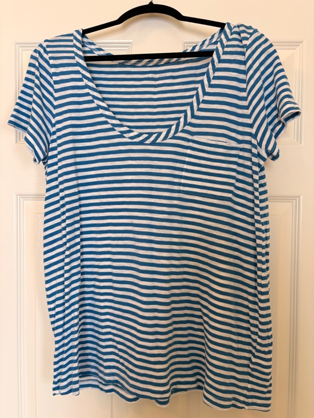 Nordstrom Caslon Blue & White Striped Scoop Neck Tee